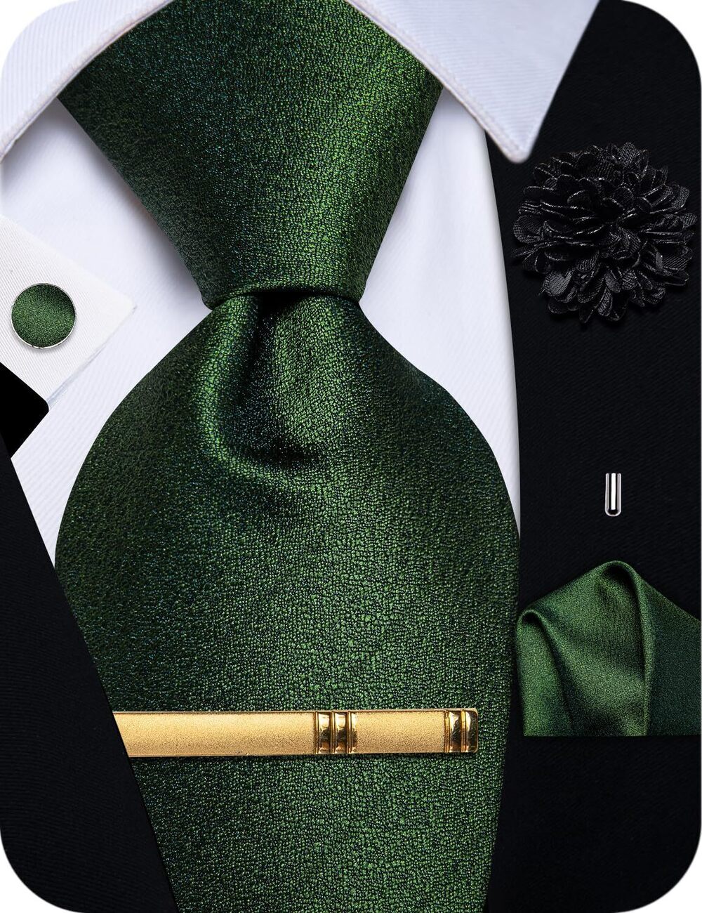 6931 Green Tie Pocket Square Set Solid Satin Silk Ties Formal Business